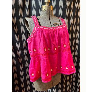LOFT Bright Pink Embroidered Tank Top